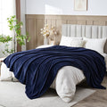 NEWCOSPLAY Super Soft Queen Blanket Dark Navy Premium Silky Flannel Fleece Leaves Pattern Lightweight Bed Blanket All Season Use (Dark Navy, Queen(90"x90"))