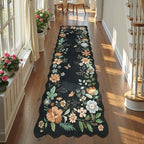 Lahome Floral Runner Rug for Hallways, 2'6''x8' Kitchen Runner Non Slip, Soft Washable Hallway Rugs with Rubber Backing Carpet for Laundry Bedroom Bathroom Flore (Black/Grey)