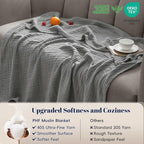 PHF 100% Cotton Muslin Blanket Twin XL Size 66"x90", 4-Layer Lightweight Gauze Throw, Breathable Cloud-Soft Minimalist Blanket for Bed, Couch, Camping & Baby, Grey, Ideal Gift