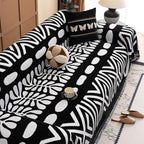 VClife Minimalism Tribal Couch Cover Non Slip White Black Geometric Jacquard Sofa Cover Washable Bohemian Style Aztec Couch Slipcover for Sectional Couch Chenille Furniture Protector 71''x134''