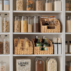StorageWorks Pantry Baskets for Organizing, Wicker Basket with Built-in Handles, Handwoven Wicker Storage Baskets, Water Hyacinth for Shelves, 4 Pack