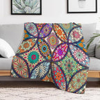 Boho Floral Throw Blanket Bohemian Colorful Mandala Flowers Print Theme Blanket for Sofa Bed Couch Chair Or Dorm 40"x50"