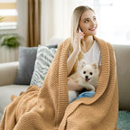 Knitted Throw Blanket 60"X80", Tan Brown Knit Throws for Bed, Super Soft Boho Chevron Blankets for Couch Sofa Chair Room Decor, Textured Decorative Farmhouse Cozy Lightweight