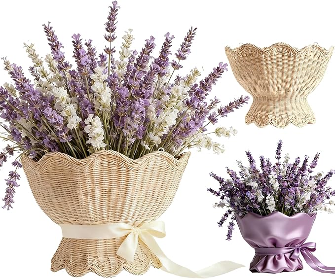 Scalloped Wicker Wall Basket,Scallop Hanging Rattan Basket for Organizing, Woven Plant Wall Decor Art, Wall Mounted Basket, Hanging Storage Basket for Front Door and Home (Natural)