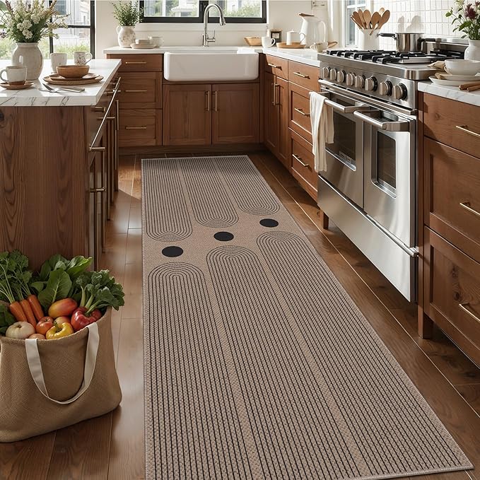 Tangsoo Rainbow Easy Jute 2.6x10 Washable Kitchen Runner Rug for Hallways,Non-Slip Thin Outdoor Rug,Modern Farmhouse Indoor Carpet Runner for Porch Laundry Bedroom Living Room Entryway