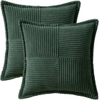 MIULEE Decorative Throw Pillow Covers for Couch Bed Livingroom 20x20 Inch Set of 2 Dark Green Boho Accent Throw Pllows Broadside Striped Patchwork Soft Corduroy Pillowcases