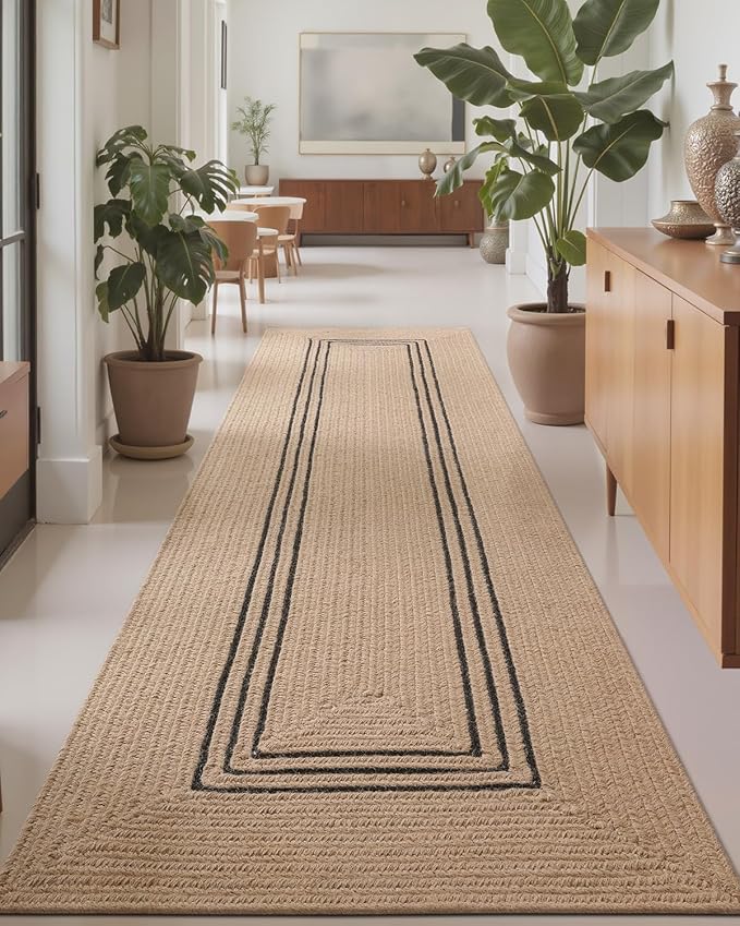 LUMI 2x7 Jute Runner Rug Non Slip for Hallway, Natural Rustic Carpet No Shedding, Farmhouse Braided Area Mat Indoor High Traffic for Living Room, Entryway, Kitchen, Laundry