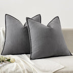 MIULEE Pack of 2 Grey Decorative Pillow Covers 22x22 Inch Soft Chenille Luxurious Couch Throw Pillows Farmhouse Cushion Covers Euro Shams with Elegant Design for Sofa Bedroom Living Room Home Decor