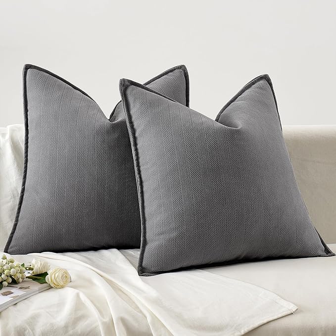MIULEE Pack of 2 Grey Decorative Pillow Covers 26x26 Inch Soft Chenille Luxurious Couch Throw Pillows Farmhouse Cushion Covers Euro Shams with Elegant Design for Sofa Bedroom Living Room Home Decor