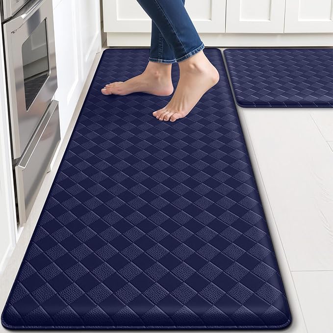 Kitchen Mats, 2PCS Kitchen Rugs, Cushioned Anti Fatigue Kitchen Mats for Floor, Non-Slip Standing Desk Mat, Waterproof Kitchen Rug Set for Kitchen, Floor, Office,17.3"×30"+17.3"×59",Blue
