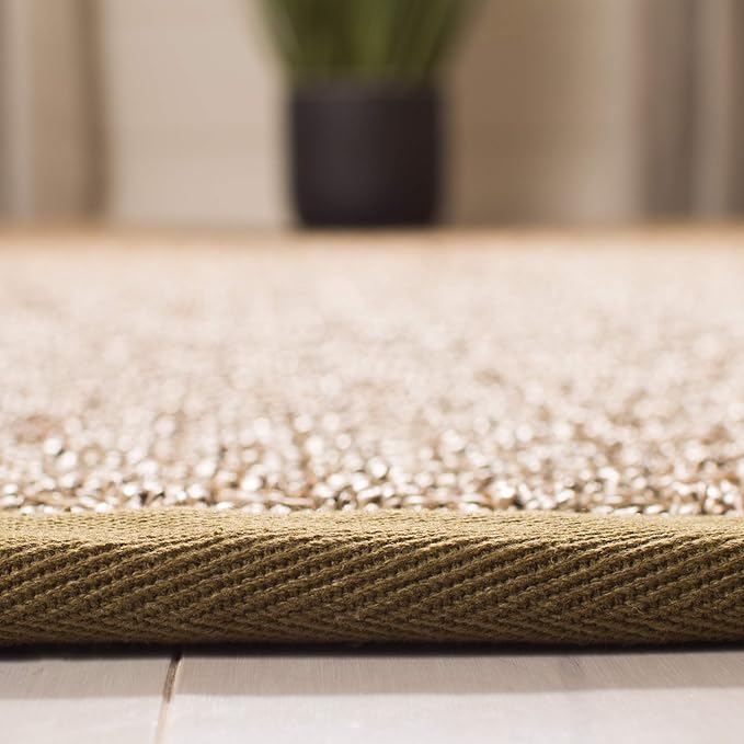 SAFAVIEH Area Rug 2x3 - Natural Fiber Collection - Natural & Olive Green, Seagrass, Basketweave Pattern with Border (NF114G)
