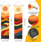 AOHMPT Pack of 2 Long Vertical Tapestry,Nature Landscape Tapestry with Serene Mountain River, Moon & Sun Motifs,Traditional Ink Painting Wall Art , Zen Aesthetic Wall Hanging for Living Room Bedroom Decor 13" W x 51" H"