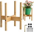 ALIGADO Bamboo Plant Stand Indoor, for Up to 12 Inch Pots, Built to Fit Corners, Sturdy & Stable Design, Natural Wood Color