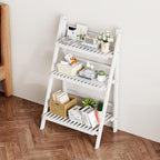 Bamboo Bookshelf 3-Tier Ladder Shelf, 39.4” Freestanding Open Bookcase Book Shelf Bathroom Storage Shelf Unit Plant Stand for Small Space, Living Room, Bedroom, Home Office, White
