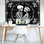 KJHL Black and White Gothic Witchy Skull Tapestry 44ʺ x 60ʺ Floral Constellation Skeleton Aesthetic Tapestries Wall Hanging for Bedroom Dorm