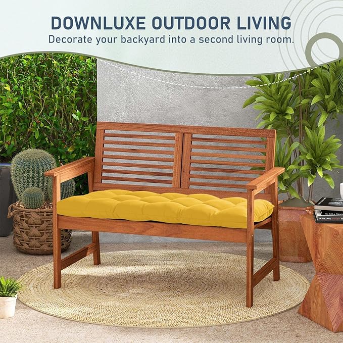 downluxe Outdoor Bench Cushion for Patio Furniture, Water Resistant Tufted Overstuffed Porch Swing Cushions, Thick Outdoor Loveseat Cushions, 44" X 19" X 5", Yellow, Set of 1