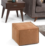 SIMPLIHOME Brody Square Pouf - 18 inch Wide Upholstered Vegan Leather Ottoman in Distressed Brown, Boho Footstool, Coffee Table or Extra Seating for Living Room or Bedroom, Assembled
