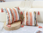 Boho Throw Pillow Covers 18x18 Aesthetic Neutral Boucle Couch Pillow Cover Rainbow Striped Decorative Accent Pillow Case for Couch Bed Sofa Farmhouse Bedroom,Modern Funky,Set of 2 Red