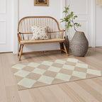 Beeiva Checkered Print Washable Runners for Hallways 2x4, Ultra Thin Beige Small Rugs for Entryway Low Pile Non Slip Bathroom Rug, Modern Geometric Decor Neutral Throw Rug for Kitchen Laundry Bedroom