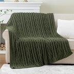 Battilo Olive Green Throw Blanket for Couch, Chunky Cable Knit Blanket, Woven Soft Cozy Chenille Throw Blanket for Bed, Sofa, Chair, Living Room, 51"x67"