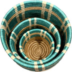 African Planter Baskets Sets of 3 Woven Sisal Baskets for Indoor Plant Pots Covers Home Decor Storage Organizer Gifts Zen Designs Arts and Crafts (Turquoise and Biege)