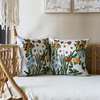 2Pcs Throw Pillow Covers, Boho Daisy Floral Embroidered Pillow Case Soft Decorative Pillowcases for Home Sofa Couch 18x18 Inch