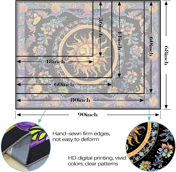 Accnicc Sun and Moon Tapestry Psychedelic Floral Plant Tapestries for Bedroom Aesthetic Hippie Boho Flower Tapestry Wall Hanging for Dorm Living Room (48'' × 36'')