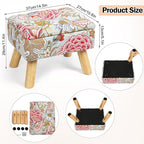 Nandae Square Storage Ottoman with Sturdy Wood Legs, Tufted Upholstered Footstool 14.5”L × 10.6”W × 11.4”H Boho Floral Upholstered Storage Footrest, Suitable for Living Room, Bedroom, Couch, Enterway