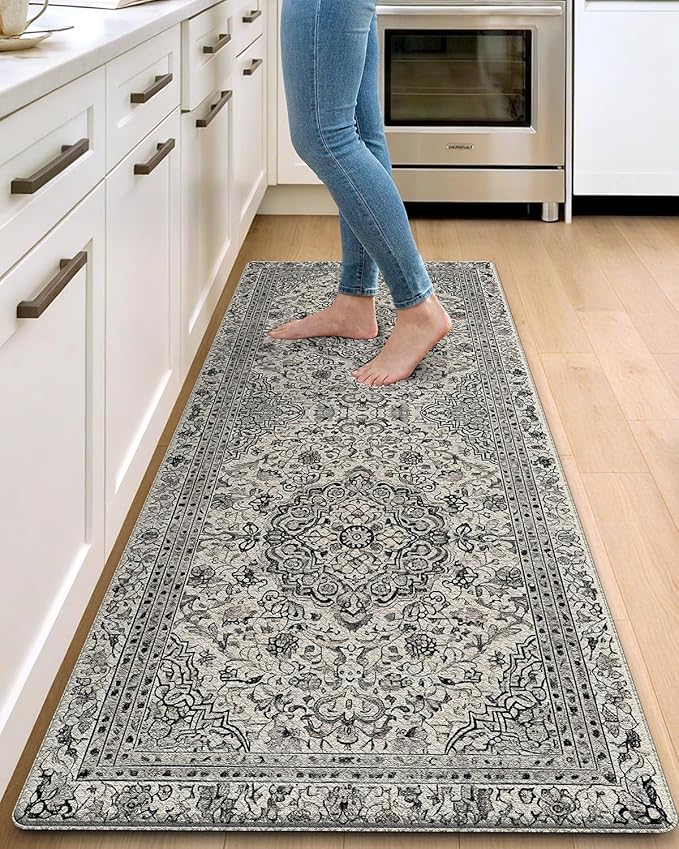 DEXI Kitchen Mats for Floor Cushioned, 23x59 Wide Runner Rug Non Slip, Waterproof Soft Comfort Standing Padded Anti Fatigue Decorative, Brown Grey