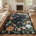 Lahome Floral Rugs for Living Room, 5x7 Area Rugs Ultra-Thin Soft Washable Rug, Non-Slip Bedroom Rug Stain Resistant Boho Flore Carpet for ‎Dining Room Office (5x7ft,Black/Grey)