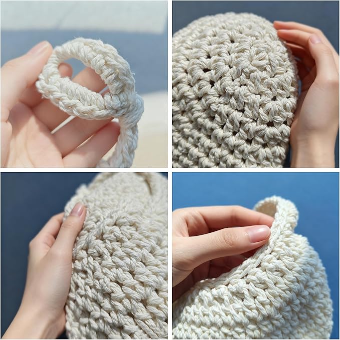 6 Pack Natural Cotton Rope Hanging Basket Hand Woven Wall Mounted Hung Fruit Vegetable Potted Plants Organizer Living Room Kitchen Boho Decor Storage Bags (6 Sizes White)