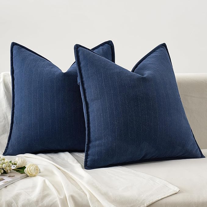 MIULEE Pack of 2 Navy Blue Decorative Pillow Covers 16x16 Inch Soft Chenille Luxurious Couch Throw Pillows Farmhouse Cushion Covers with Elegant Design for Sofa Bedroom Living Room Home Decor