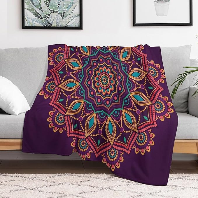Mandala Throw Blanket Indian Hippie Bohemian Art Floral Texture Pattern Blanket for Sofa Bed Couch Chair Or Dorm 40"x50"