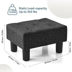Poofzy Small Foot Stool Ottoman, Linen Ottoman Foot Rest with Legs, Rectangle Foot Rest for Couch, Footstools and Ottomans Small for Living Room and Entryway (Black)