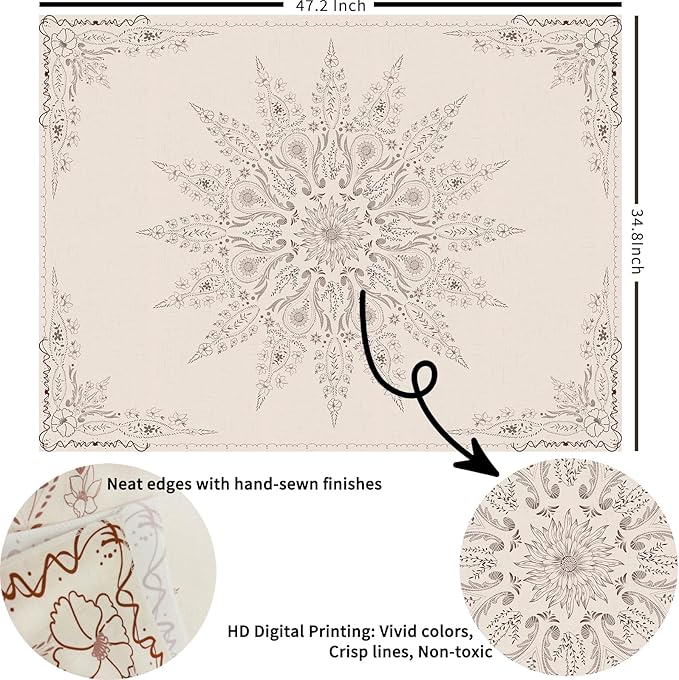 Damanse Floral Tapestry Wall Hanging Cute,Boho Wall Tapestry for Bedroom Aesthetic,Mandala Living Room Decor for Teen Girls (Flaxen, 34.80" x 47.20")