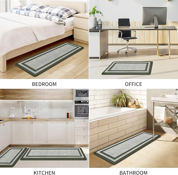 Mattitude Kitchen Mats Set of 2 Cushioned Anti-Fatigue Non-Skid Rug Sets Ergonomic Comfort Standing Mat for Kitchen, Floor, Office, Sink, Laundry,Green
