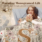 JXREQ Throw Blanket Initial Letter S Personalized Monogrammed Gifts for Women Teen Girls Frends, Boho Floral Throw Blankets for Bed Sofa Living Room Office, 50x60 Inch