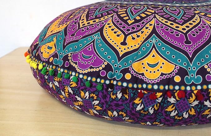INDIAN CRAFT CASTLE ICC Meditation Floor Pillow Cover, Round Large Pillow Cover Seating for Adults, Bohemian Mandala Circle Cushion Cover for Outdoor Fireplace Yoga Living Room, 32 Inch Pink Multi