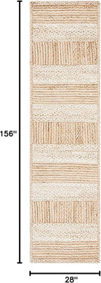 SAFAVIEH Natural Fiber Collection Runner Rug - 2'3" x 13', Natural & Ivory, Handmade Stripe Jute, Ideal for High Traffic Areas in Living Room, Bedroom (NF887A)