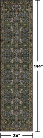 12ft Extra Long Vintage Runner Rugs for Hallways - 3x12 Wide Kitchen Runners, Entryway Rug, with Flowers and Leaves, Washable Non Slip Low Pile
