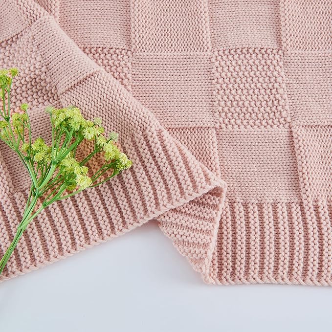 CozeCube Check Knit Throw Blanket, Pink Checkered Throw for Couch, Decorative Christmas Soft Cozy Warm Knitted Blanket for Bed Sofa Living Room, 60"X80"