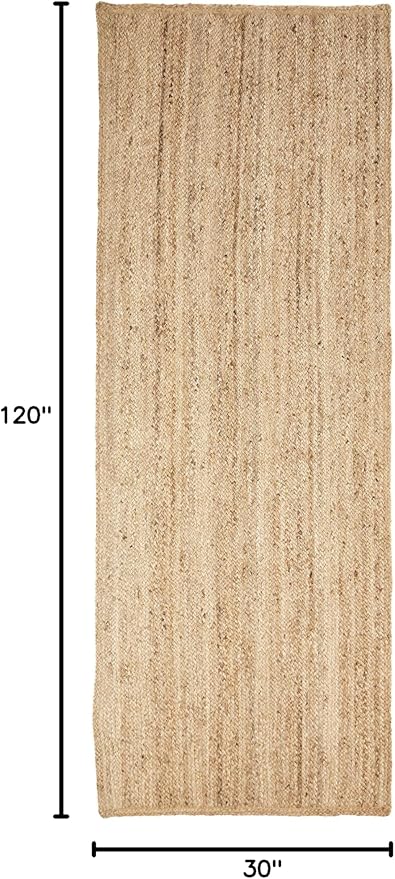 Superior Braided Jute Handwoven Indoor Runner Rug, Floor Decor for Hallway, Living Room, Dining Room, Bedroom, Office, Dorm, Kitchen, Entry, Hand-Woven Modern Farmhouse Rugs, 2' 6" x 10', Natural Tan