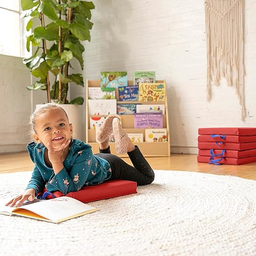 ECR4Kids SoftZone Floor Cushions, Square, Flexible Seating, Red, 6-Piece