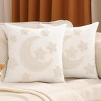 Tosleo Ramadan Pillow Covers 18x18 inch Set of 2 Beige Tufted Embroidery Throw Pillow Covers Ramadan Eid Mubarak Cushion Covers Moon and Star Decorations for Home Couch Sofa Outdoor