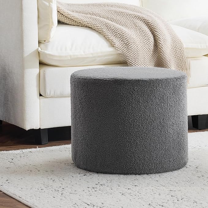 Bezseller Soft Boucle Pouf Ottoman, Comfortable Foot Rest, Full Foam Filling Footstool for Living Room, Bedroom, Lightweight Comfort and Charm Floor Poof Seating Perfect to Rest Your Feet, Grey