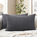 Softalker Throw Pillow Covers 12x20 Inch, Set of 2, Soft Corduroy Boho Stripe Decorative Pillow Cover, Couch Fluffy Pillow Cover for Farmhouse Home Decor Bed Living Room, Dark Grey