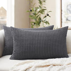 Softalker Throw Pillow Covers 12x20 Inch, Set of 2, Soft Corduroy Boho Stripe Decorative Pillow Cover, Couch Fluffy Pillow Cover for Farmhouse Home Decor Bed Living Room, Dark Grey