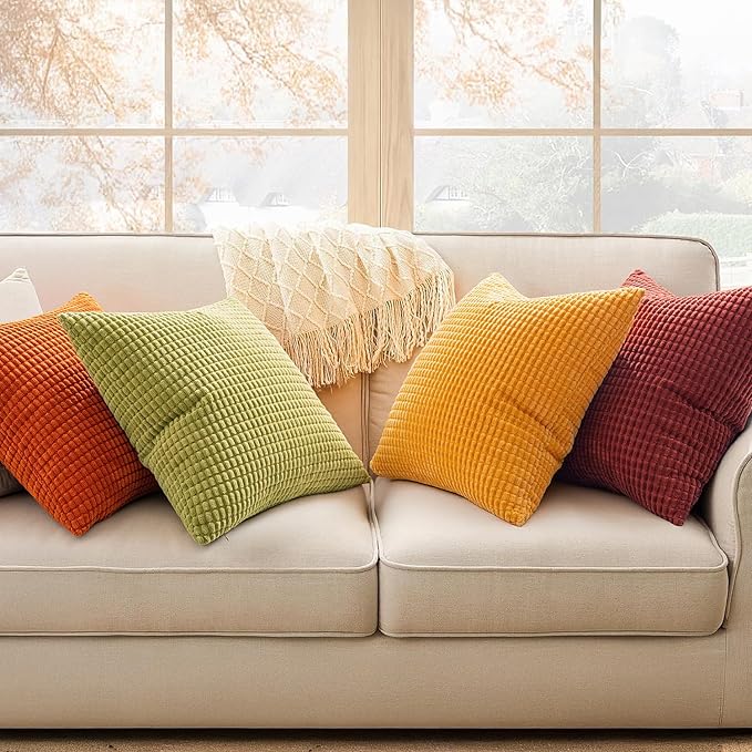 MIULEE Fall Decorative Pillow Covers 20x20 Inch Set of 4 Burnt Orange Green Gradient Series Boho Farmhouse Home Decor Couch Throw Pillows Summer Modern Corduroy Pillowcases for Sofa Living Room Bed