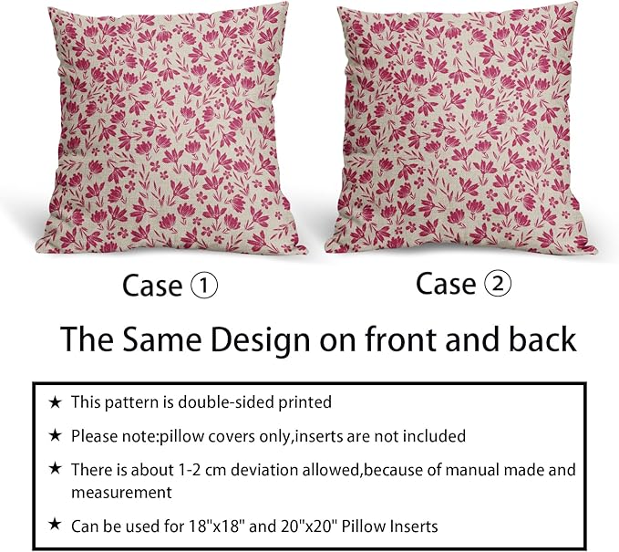Hot Pink Floral Pillow Covers 16x16 Set of 2 Vintage Rustic Old Style Cute Small Flower Pink Cream Print Decorative Outdoor Pillowcases Farmhouse Throw Cushion Case Decor for Couch Sofa Bed