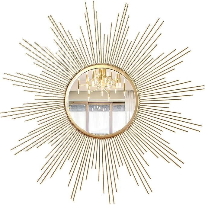 Cityelf 24'' Large Gold Sunburst Wall Mirror Boho Home Decor Round Wall Art Mirror for Living Room/Bedroom/Bathroom/Entryway